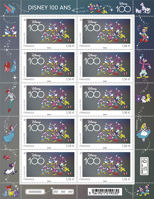 Timbres CHF 1.10 «100 ans Disney», Feuille spéciale de 2 timbres